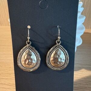 Vintage Silver and Gold Teardrop Earrings with Ornate Border